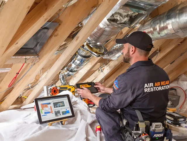 North Reading Air Duct Cleaning technician performing precise duct repair work in North Reading