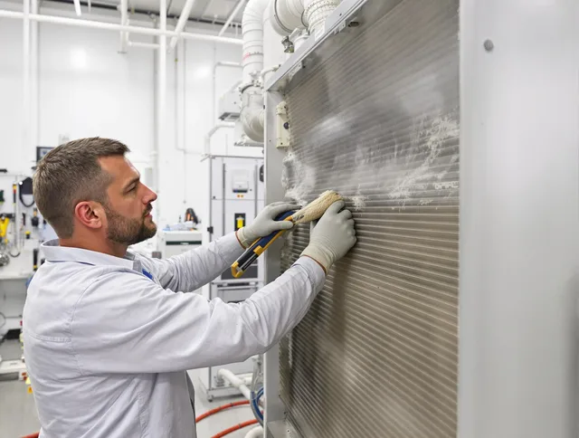 North Reading Air Duct Cleaning technician performing precision commercial coil cleaning at a North Reading business
