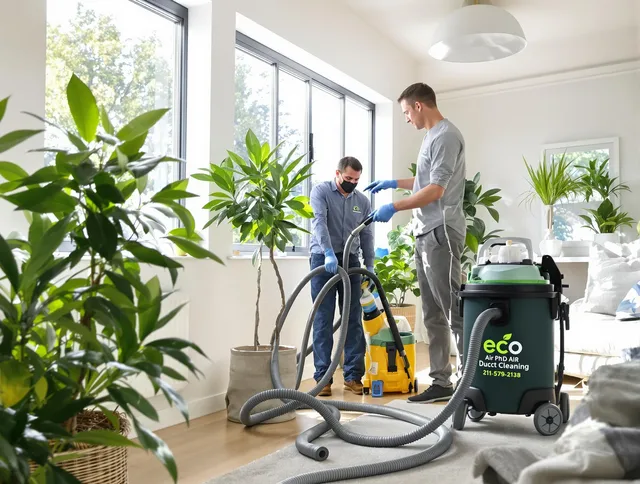 North Reading Air Duct Cleaning technician performing eco-friendly duct cleaning using sustainable methods in North Reading