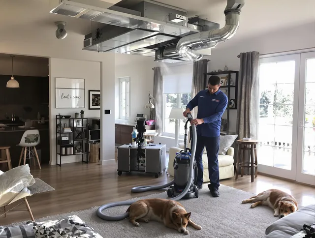 North Reading Air Duct Cleaning technician performing detailed indoor duct cleaning for improved air quality in North Reading