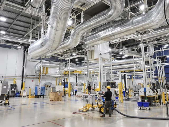 North Reading Air Duct Cleaning team performing comprehensive industrial duct cleaning at a large facility in North Reading